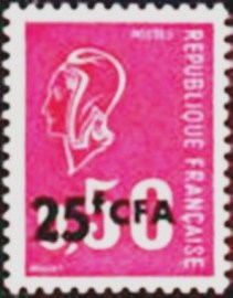 Selo postal de Reunion de 1971 Marianne de Béquet surcharged