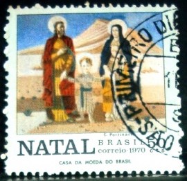 Selo postal do Brasil de 1970 A Sagrada Família