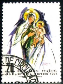 Selo postal Comemorativo do Brasil de 1971 Santa Mãe e Filho