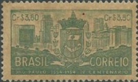 Selo postal do Brasil de 1954 4º Centenário de São Paulo 3,80 Palha M