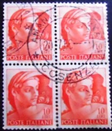Quadra de selos postais da Itália de 1961 Head of naked 10