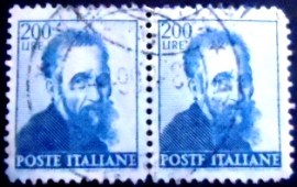 Par de selos postais da Itália de 1961 Head of Michelangelo