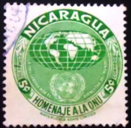 Selo postal da Nicarágua de 1954 Tribute to the U.N.O.