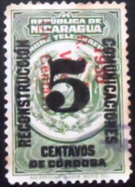 Selo postal da Nicarágua de 1936 Telegraph stamp with vertical red overprint