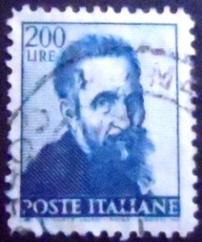 Selo postal da Itália de 1961 Head of Michelangelo 200