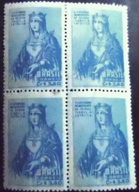Quadra de selos postais do Brasil de 1952 5º Centenário Isabel