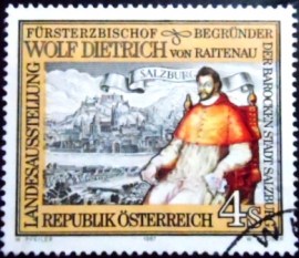 Selo postal da Áustria de 1987 Archbishop Wolf Dietrich von Raitenau