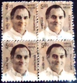 Quadra de selos da Índia de 2008 Rajiv Gandhi