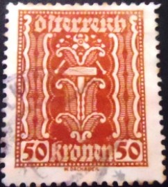 Selo postal da Áustria de 1922 Symbolism hammer & tongs 50