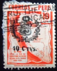 Selo postal do Peru de 1943 Highway Map of Peru surcharged