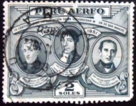 Selo postal do Peru de 1951 Founders of San Marcos University