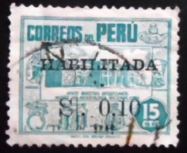 Selo postal do Peru de 1951 Archaeological Museum Lima surcharged