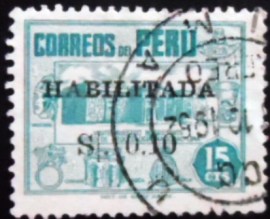 Selo postal do Peru de 1952 Archaeological Museum Lima surcharged