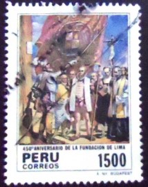 Selo postal do Peru de 1985 Founding of Lima by Francisco Gamarra