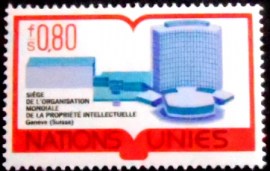 Selo postal das Nações Unidas Genebra de 1977 Building