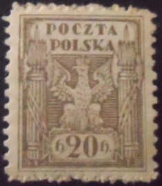 Selo postal da Polônia de 1919 Eagle