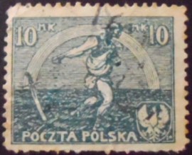 Selo postal da Polônia de 1921 Sowing man