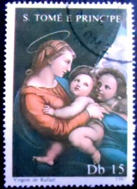 Selo postal de S. Tomé e Príncipe de 1987 Virgin and Child by Raphael