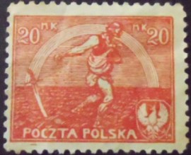 Selo postal da Polônia de 1921 Sowing Man 20
