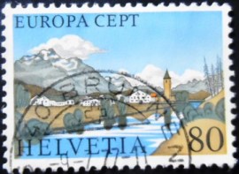 Selo postal da Suiça de 1977 Sils Baselgia