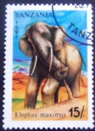 Selo postal da Tanzânia de 1991 Asian Elephant 15