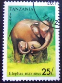 Selo postal da Tanzânia de 1991 Asian Elephant 25