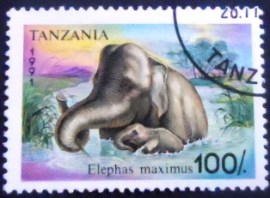 Selo postal da Tanzânia de 1991 Asian Elephant 100