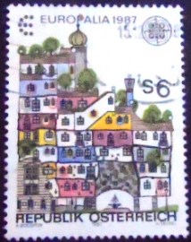 Selo postal da Áustria de 1987 Hundertwasserhaus