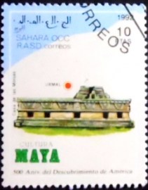 Selo postal do Saara Ocidental de 1992 Cultura Maya