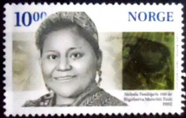 Selo postal da Noruega de 2001 Rigoberta Menchú Tum