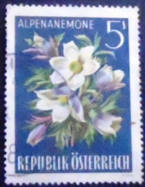 Selo postal da Áustria de 1966 Alpine Pasque-flower
