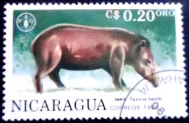 Selo postal da Nicarágua de 1990 Baird's Tapir