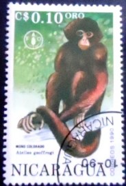 Selo postal da Nicarágua de 1990 Mexican Spider Monkey