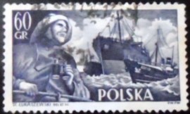 Selo postal da Polônia de 1956 Fisherman