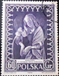 Selo postal da Polônia de 1956 Madonna by Veit Stoss