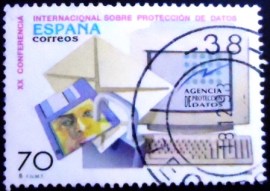 Selo postal da Espanha de 1998 Computer desk and letter