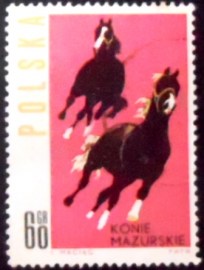 Selo postal da Polônia de 1963 Horses from Mazury Region