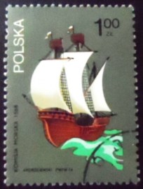 Selo postal da Polônia de 1974 Sailing ship, 16th century