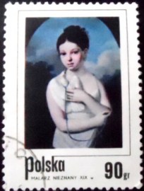 Selo postal da Polônia de 1974  Girl with Pigeon