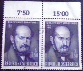 Par de selos postais da Áustria de 1965 Ignaz Philipp Semmelweis