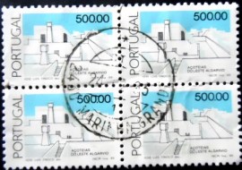 Quadra de selos postais de Portugal de 1989 Terraced houses, East Algarve