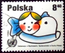 Selo postal da Polônia de 1980 Girl Embracing Dove