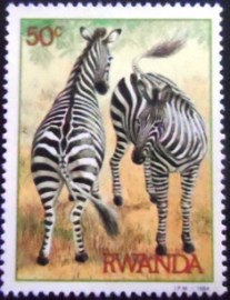 Selo postal da Ruanda de 1984 Plains Zebra