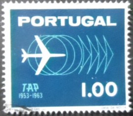 Selo postal de Portugal de 1963 Jet Plane