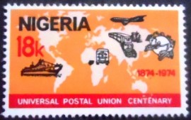 Selo postal da Nigéria de 1974 World Map