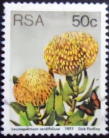 Selo postal da África do Sul de 1977 Leucospermum cordifolium