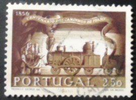Selo postal de Portugal de 1956 First Locomotive