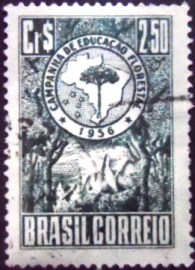 Selo postal do Brasil de 1956 Educação Florestal