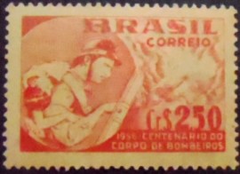  Selo postal do Brasil de 1956 Corpo de Bombeiros Palha