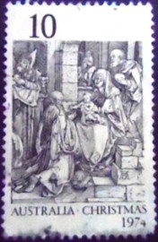 Selo postal da Austrália de 1974 Adoration by Albrecht Dürer